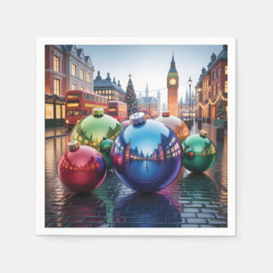 Giant Christmas Ornaments on a Rainy London Street Napkin