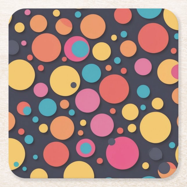 Giant colourful dots square paper coaster (Front)