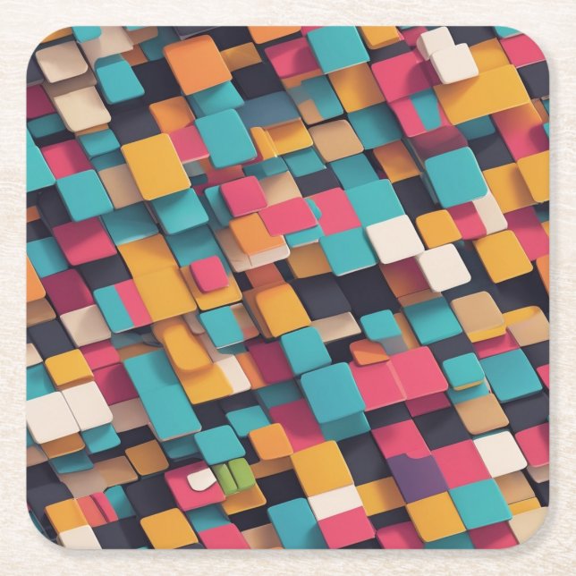Giant colourful squares square paper coaster (Front)