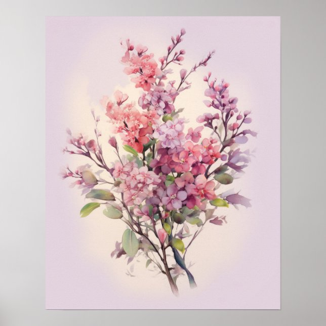 Giant Crape-myrtle bouquet Watercolor Poster (Front)