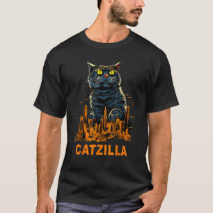 Giant Cute Kitten Cat In City Catzilla T-Shirt