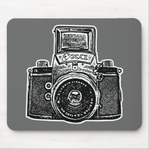 Giant East German Camera - Black, White and Grey Mouse Pad