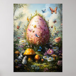 Giant Fantasy Egg in Forest Mushrooms Poster