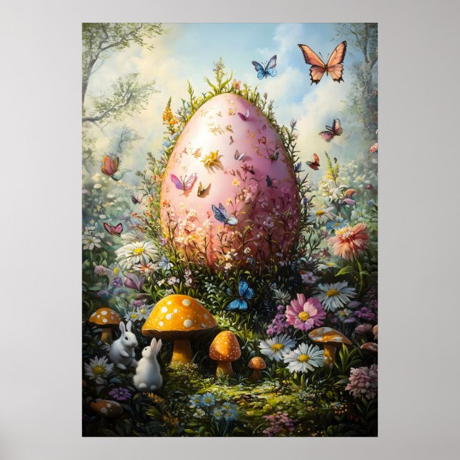 Giant Fantasy Egg in Forest Mushrooms Poster (Front)