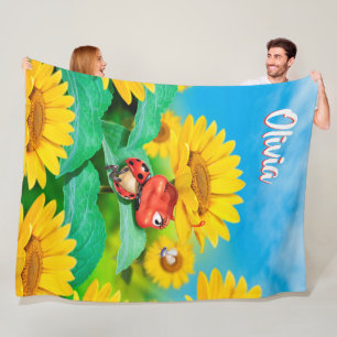 Giant Fleece blanket (80 x 60”) Ladybug Sunflowers