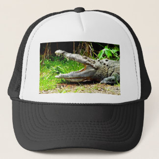 Giant gator with his mouth open trucker hat