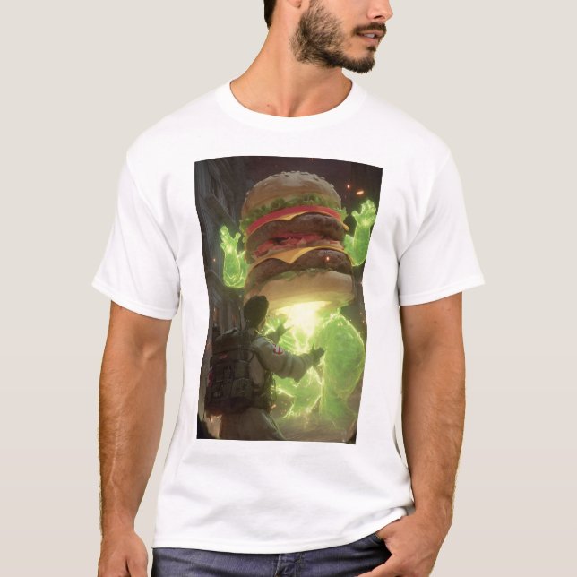 Giant Ghost Burger Attack T-Shirt - Funny Paranorm (Front)