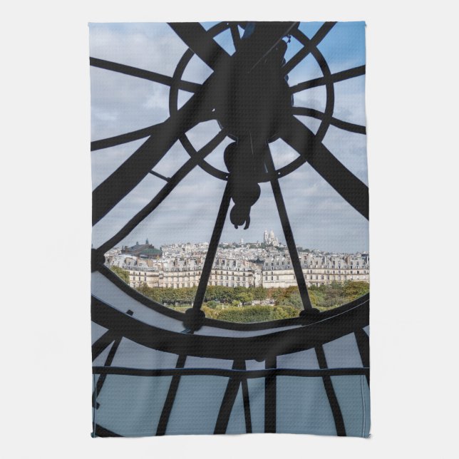 Giant glass clock at the Musée d'Orsay - Paris Tea Towel (Vertical)