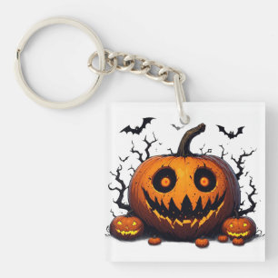 Giant Glowing Pumpkin With Evil Halloween Smile 🎃 Key Ring