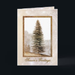 Giant Gold Christmas Tree Holiday Greeting Card<br><div class="desc">Elegant Christmas greeting card, with graphics of a wild growing giant pine Christmas tree done in gold. A gold tone glitter looking frame, surrounds the tree picture, and it is set against a champagne coloured background, with snowflakes and sparkles. Personalise the text, inside and out, to suit your holiday needs....</div>