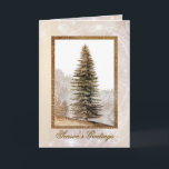 Giant Gold Christmas Tree Holiday Greeting Card<br><div class="desc">Elegant Christmas greeting card, with graphics of a wild growing giant pine Christmas tree done in gold. A gold tone glitter looking frame, surrounds the tree picture, and it is set against a champagne coloured background, with snowflakes and sparkles. Personalise the text, inside and out, to suit your holiday needs....</div>