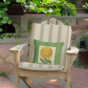 Giant Gold Chrysanthemum with Green Wallpaper Cushion