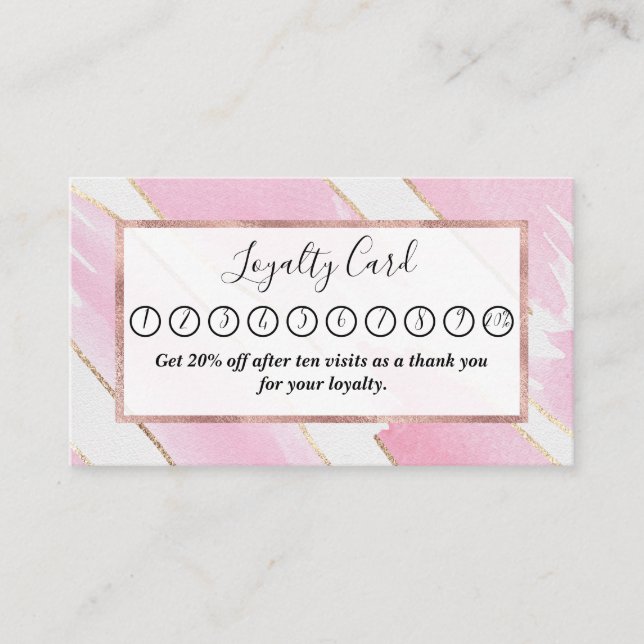 Giant Gold Trimmed Pink Watercolor Brushstrokes Loyalty Card (Front)