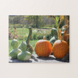 Giant Gourds Pumpkins Photo Painting Jigsaw Puzzle