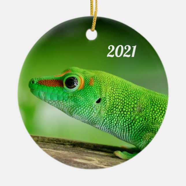 Giant Green Day Gecko - Phelsuma grandis Metal Orn Ceramic Ornament (Front)