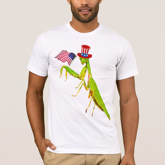 Giant Green Praying Mantis Patriotic T-Shirt (Front)