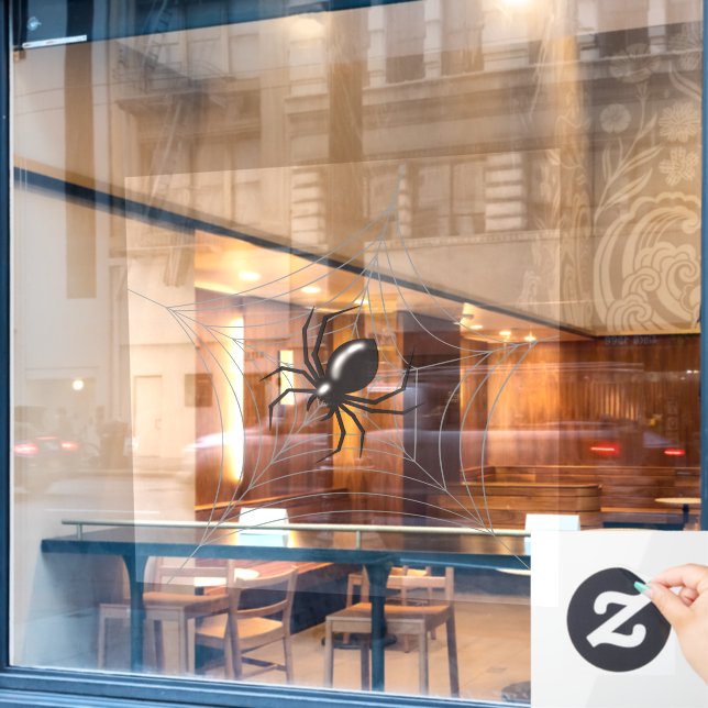 Giant Halloween Spider in its Web (Cafe Window)