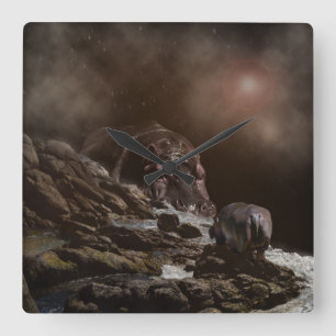 Giant Hippopotamus Finds Love, Square Wall Clock