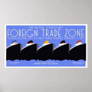 Giant Horizontal banner Art Deco New York Harbour Poster
