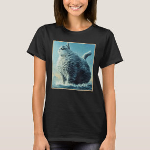 Giant House Cat Rising From The Sea Fantasy Coloss T-Shirt