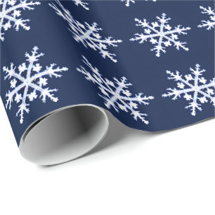 Giant Ice Crystal Snowflakes on Dark Indigo Blue Wrapping Paper