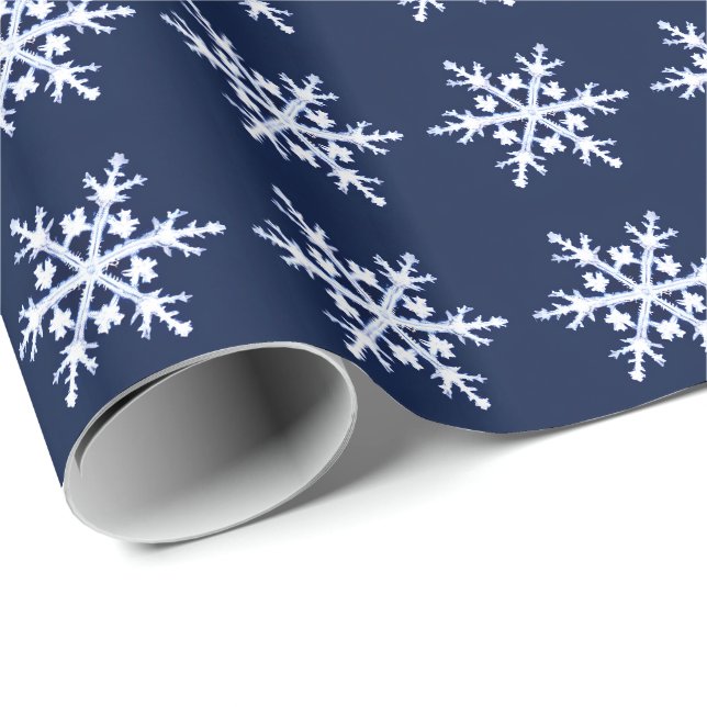Giant Ice Crystal Snowflakes on Dark Indigo Blue  Wrapping Paper (Roll Corner)