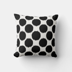 Giant Ikat Dots, black dots on a white background Cushion