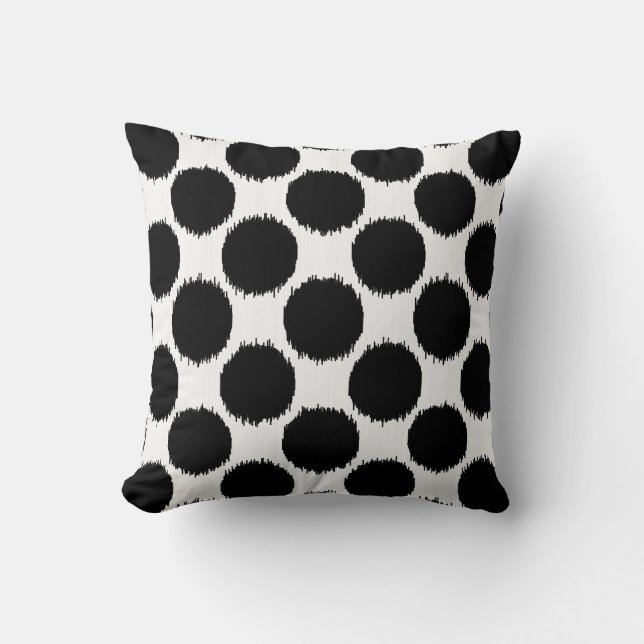 Giant Ikat Dots, black dots on a white background Cushion (Front)