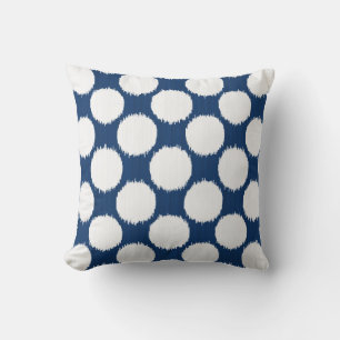 Giant Ikat Dots, white dots on cobalt blue Cushion