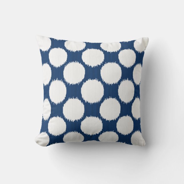 Giant Ikat Dots, white dots on cobalt blue Cushion (Front)