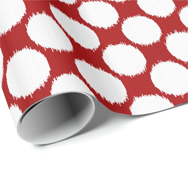 Giant Ikat Dots, white dots on deep red Wrapping Paper (Roll Corner)
