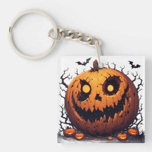 Giant Jack O Lantern With Sinister Halloween Grin Key Ring