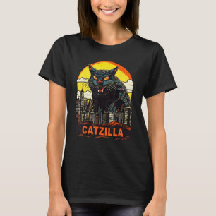 Giant Kitty Cat Catzilla In A City  Catzilla T-Shirt