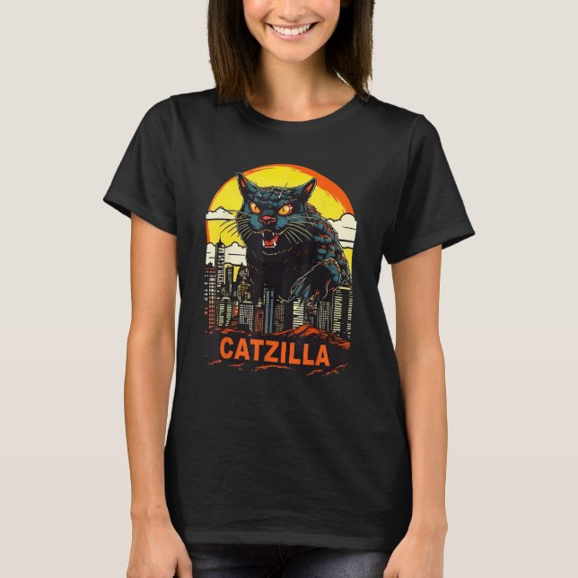 Giant Kitty Cat Catzilla In A City  Catzilla T-Shirt (Front)