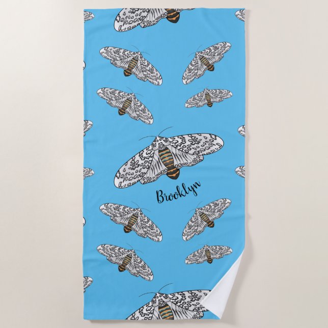 Giant leopard moth cartoon illustration  beach towel (Front)