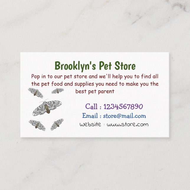 Giant leopard moth cartoon illustration  business card (Front)