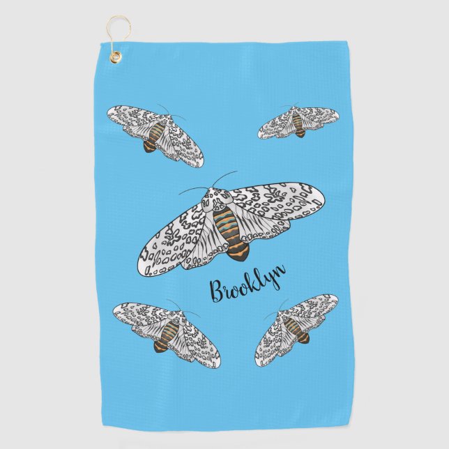 Giant leopard moth cartoon illustration golf towel (Front)