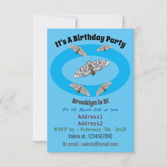 Giant leopard moth cartoon illustration  invitation (Front)