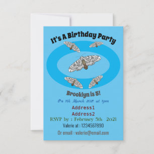 Giant leopard moth cartoon illustration invitation