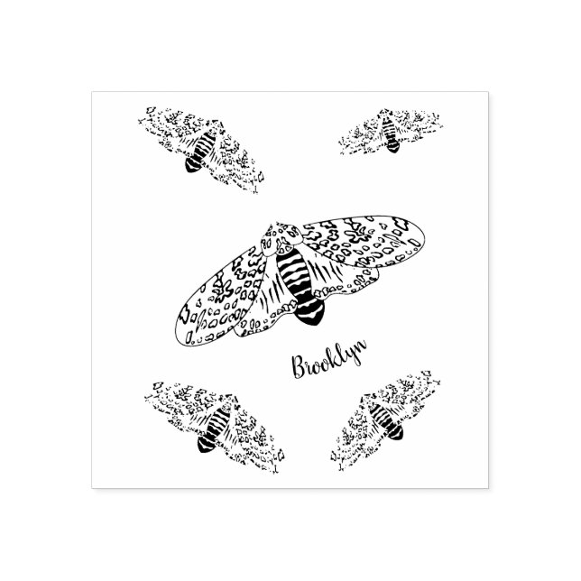 Giant leopard moth cartoon illustration rubber stamp (Imprint)