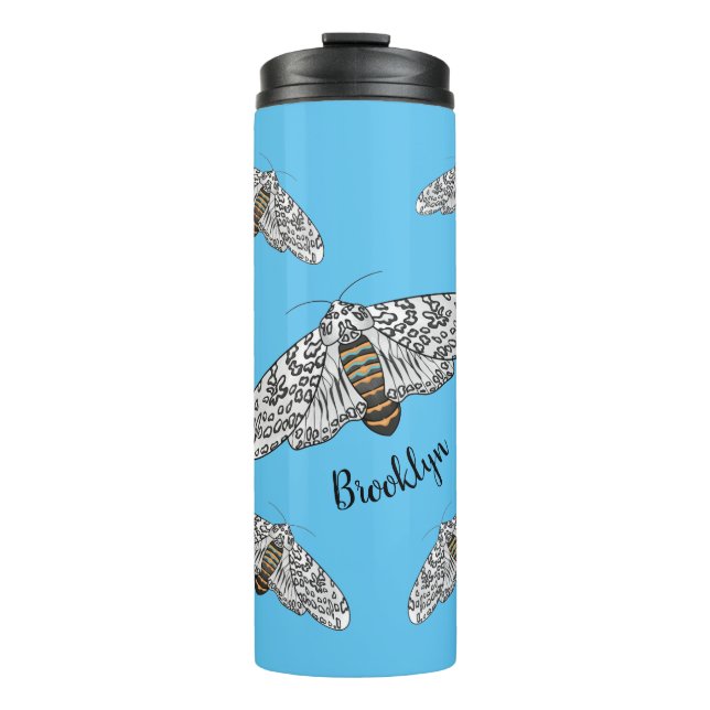 Giant leopard moth cartoon illustration  thermal tumbler (Front)