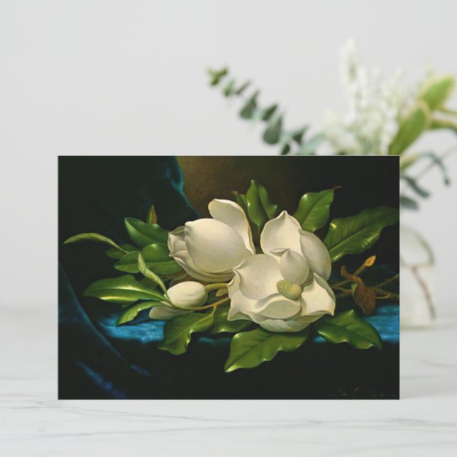 Giant Magnolia on a Blue Velvet Cloth  Card (Standing Front)