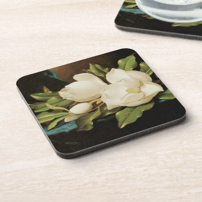 Giant Magnolias on a Blue Velvet Cloth by MJ Heade Coaster (Left Side)