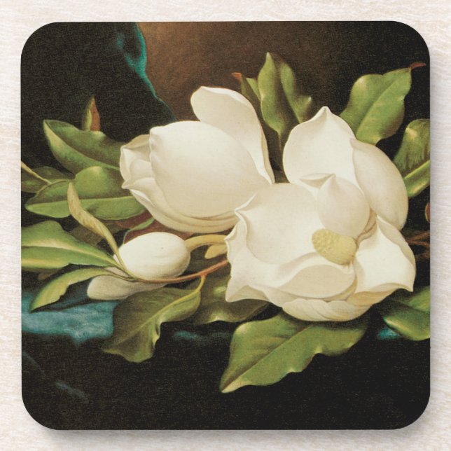 Giant Magnolias on a Blue Velvet Cloth by MJ Heade Coaster (Front)