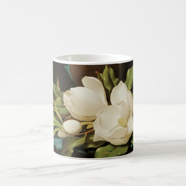 Giant Magnolias on a Blue Velvet Cloth by MJ Heade Coffee Mug (Center)