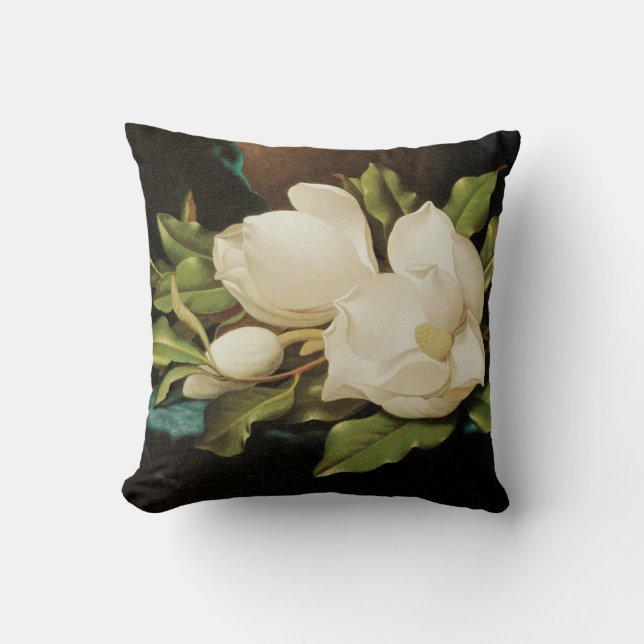 Giant Magnolias on a Blue Velvet Cloth by MJ Heade Cushion (Front)