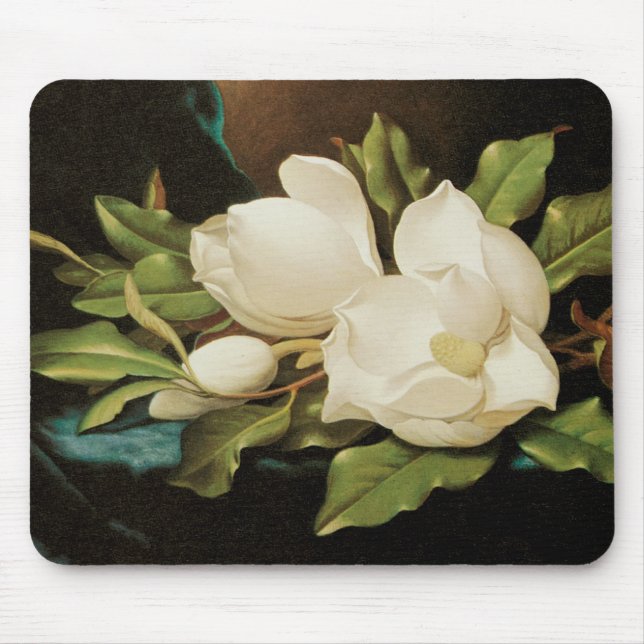 Giant Magnolias on a Blue Velvet Cloth by MJ Heade Mouse Pad (Front)