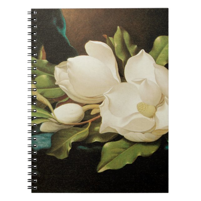 Giant Magnolias on a Blue Velvet Cloth by MJ Heade Notebook (Front)