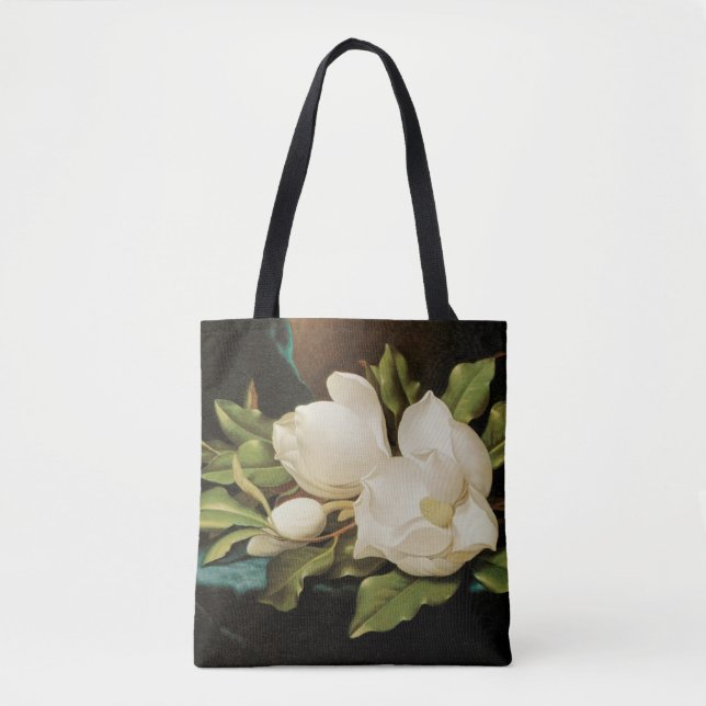 Giant Magnolias on a Blue Velvet Cloth by MJ Heade Tote Bag (Front)
