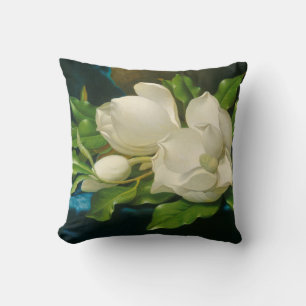 Giant Magnolias on a Blue Velvet Cloth Cushion